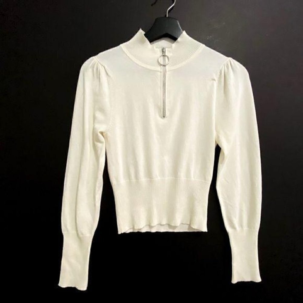 ASOS Off White Front Zip Cropped Top, Size 4
